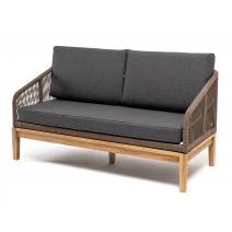  "Канны" диван 2-местный плетеный из роупа, основание дуб, роуп коричневый круглый, ткань темно-серая 027, фото 1 