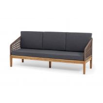  "Канны" диван 3-местный плетеный из роупа, основание дуб, роуп коричневый круглый, ткань Savana grafit, фото 1 