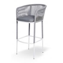  "Марсель" стул барный плетеный из роупа, каркас из стали светло-серый (RAL7035) муар, роуп светло-серый круглый, ткань светло-серая, фото 1 