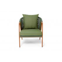  "Амстердам" кресло плетеное из роупа, каркас алюминий, роуп зеленый круглый, ткань зеленая, фото 2 