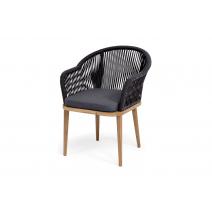  "Лион" стул плетеный из роупа, основание дуб, роуп темно-серый круглый, ткань темно-серая 027, фото 1 