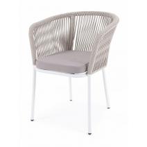  "Марсель" стул плетеный из роупа, каркас алюминий светло-серый (RAL7035) муар, роуп бежевый круглый, ткань бежевая 15052, фото 1 