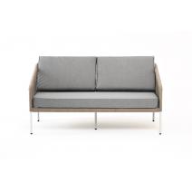  "Канны" диван 2-местный плетеный из роупа, каркас алюминий светло-серый (RAL7035) шагрень, роуп серый меланж круглый, ткань серая 017, фото 2 