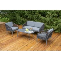  "Канны" лаунж-зона 4-местная из роупа со столиком "Диего" цвета "серый гранит", роуп темно-серый круглый, ткань темно-серая, фото 1 