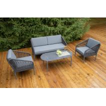  "Канны" лаунж-зона 4-местная из роупа со столиком "Диего" цвета "серый гранит", роуп темно-серый круглый, ткань темно-серая, фото 2 