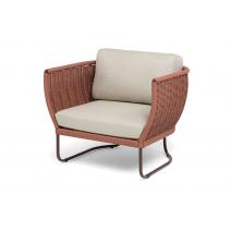  "Фиджи" кресло плетеное из роупа, каркас алюминий коричневый (RAL8016) муар, роуп красный (8372) круглый tex, ткань Mossle бежевая, фото 1 