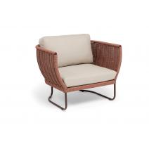  "Фиджи" кресло плетеное из роупа, каркас алюминий коричневый (RAL8016) муар, роуп красный (8372) круглый tex, ткань Mossle бежевая, фото 2 