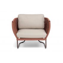  "Фиджи" кресло плетеное из роупа, каркас алюминий коричневый (RAL8016) муар, роуп красный (8372) круглый tex, ткань Mossle бежевая, фото 3 