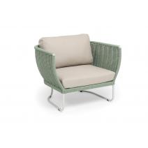  "Фиджи" кресло плетеное из роупа, каркас алюминий светло-серый (RAL7035) муар, роуп зеленый (4204) круглый tex, ткань Mossle бежевая, фото 2 