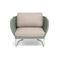  "Фиджи" кресло плетеное из роупа, каркас алюминий светло-серый (RAL7035) муар, роуп зеленый (4204) круглый tex, ткань Mossle бежевая, фото 3 