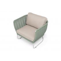  "Фиджи" кресло плетеное из роупа, каркас алюминий светло-серый (RAL7035) муар, роуп зеленый (4204) круглый tex, ткань Mossle бежевая, фото 4 