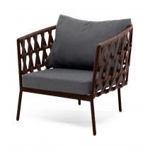  "Диего" кресло плетеное из роупа, каркас алюминий коричневый (RAL8016) шагрень, роуп коричневый круглый, ткань темно-серая 019, фото 1 