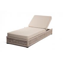  "Ривьера" шезлонг плетеный из роупа, каркас алюминий белый муар, роуп бежевый круглый, ткань бежевая 052, фото 3 