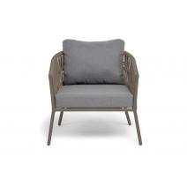  "Комо" кресло плетеное из роупа, каркас алюминий бежево-серый (RAL7006) муар, роуп серо-коричневый 23мм, ткань темно-серая 027, фото 3 