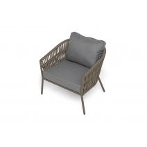  "Комо" кресло плетеное из роупа, каркас алюминий бежево-серый (RAL7006) муар, роуп серо-коричневый 23мм, ткань темно-серая 027, фото 4 