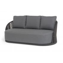  "Монтелла" диван 3-местный плетеный из роупа, каркас алюминий темно-серый (RAL7024) муар, роуп темно-серый круглый, ткань темно-серая 027, фото 1 