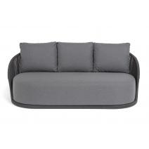  "Монтелла" диван 3-местный плетеный из роупа, каркас алюминий темно-серый (RAL7024) муар, роуп темно-серый круглый, ткань темно-серая 027, фото 3 