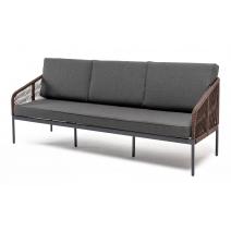  "Канны" диван 3-местный плетеный из роупа, каркас алюминий темно-серый (RAL7024) муар, роуп коричневый круглый, ткань темно-серая 027, фото 1 
