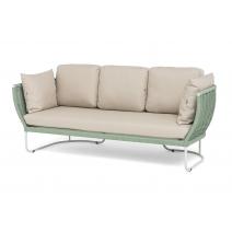  "Фиджи" диван 3-местный плетеный из роупа, каркас алюминий светло-серый (RAL7035) муар, роуп зеленый (4204) круглый tex, ткань Mossle бежевая, фото 1 