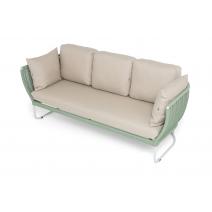  "Фиджи" диван 3-местный плетеный из роупа, каркас алюминий светло-серый (RAL7035) муар, роуп зеленый (4204) круглый tex, ткань Mossle бежевая, фото 4 