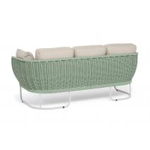  "Фиджи" диван 3-местный плетеный из роупа, каркас алюминий светло-серый (RAL7035) муар, роуп зеленый (4204) круглый tex, ткань Mossle бежевая, фото 5 