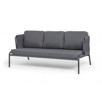  "Лугано" диван 3-местный плетеный из роупа, каркас алюминий темно-серый (RAL7024) муар, роуп темно-серый круглый, ткань темно-серая YB25-0027, фото 1 