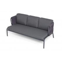  "Лугано" диван 3-местный плетеный из роупа, каркас алюминий темно-серый (RAL7024) муар, роуп темно-серый круглый, ткань темно-серая YB25-0027, фото 4 