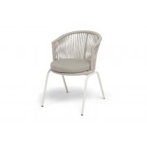  "Люксембург" стул плетеный из роупа, каркас из стали (RAL1013) муар, роуп бежевый круглый, ткань бежевая 15052, фото 1 