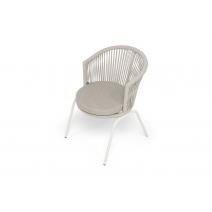  "Люксембург" стул плетеный из роупа, каркас из стали (RAL1013) муар, роуп бежевый круглый, ткань бежевая 15052, фото 4 