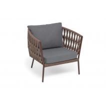  "Диего" кресло плетеное из роупа, каркас алюминий коричневый (RAL8016) муар, роуп коричневый круглый, ткань темно-серая 027, фото 3 