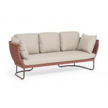  "Фиджи" диван 3-местный плетеный из роупа, каркас алюминий коричневый (RAL8016) муар, роуп красный (8372) круглый tex, ткань Mossle бежевая, фото 2 