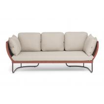  "Фиджи" диван 3-местный плетеный из роупа, каркас алюминий коричневый (RAL8016) муар, роуп красный (8372) круглый tex, ткань Mossle бежевая, фото 3 