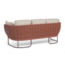  "Фиджи" диван 3-местный плетеный из роупа, каркас алюминий коричневый (RAL8016) муар, роуп красный (8372) круглый tex, ткань Mossle бежевая, фото 5 