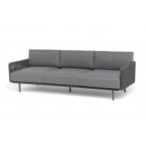  "Джелло" диван 3-местный плетеный из роупа, каркас алюминий темно-серый (RAL7024) муар, роуп темно-серый круглый, ткань темно-серая 027, фото 1 