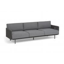  "Джелло" диван 3-местный плетеный из роупа, каркас алюминий темно-серый (RAL7024) муар, роуп темно-серый круглый, ткань темно-серая 027, фото 2 