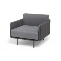  "Джелло" кресло плетеное из роупа, каркас алюминий темно-серый (RAL7024) муар, роуп темно-серый круглый, ткань темно-серая 027, фото 1 