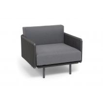  "Джелло" кресло плетеное из роупа, каркас алюминий темно-серый (RAL7024) муар, роуп темно-серый круглый, ткань темно-серая 027, фото 2 