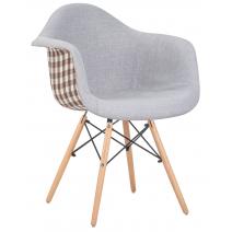  Стул обеденный DOBRIN DAW MONICA, ножки светлый бук, сиденье 009 коричневая клетка, бежевая ткань, фото 1 