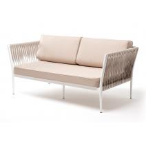 "Касабланка" диван 2-местный плетеный из роупа, каркас алюминий светло-серый (RAL7035) муар, роуп серо-коричневый 23мм, ткань бежевая 15052, фото 1 