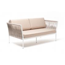  "Касабланка" диван 2-местный плетеный из роупа, каркас алюминий светло-серый (RAL7035) муар, роуп серо-коричневый 23мм, ткань бежевая 15052, фото 3 