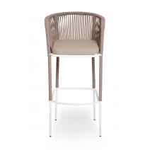  "Марсель" стул барный плетеный из роупа, каркас из стали белый муар, роуп бежевый круглый, ткань бежевая 15052, фото 2 