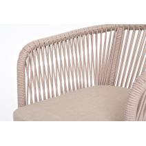  "Марсель" стул барный плетеный из роупа, каркас из стали белый муар, роуп бежевый круглый, ткань бежевая 15052, фото 4 