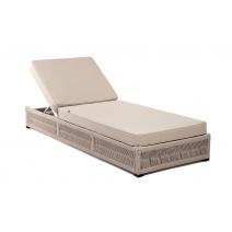  "Ривьера" шезлонг плетеный из роупа, каркас алюминий белый муар, роуп бежевый круглый, ткань бежевая 052, фото 1 