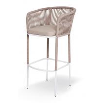  "Марсель" стул барный плетеный из роупа, каркас из стали светло-серый (RAL7035) муар, роуп бежевый круглый, ткань Mossle бежевая, пос.H65, фото 1 