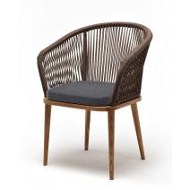  "Марсель" стул плетеный из роупа, основание дуб, роуп коричневый круглый, ткань темно-серая 027, фото 1 