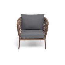  "Диего" кресло плетеное из роупа, каркас алюминий коричневый (RAL8016) муар, роуп коричневый круглый, ткань темно-серая 027, фото 2 