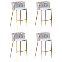  Набор 4 шт Стул барный DOBRIN EMMA GOLD, белый PU (T-01), белая ткань (F-49), фото 1 