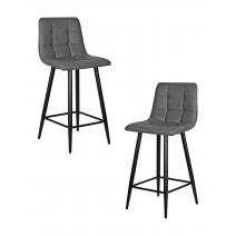  Набор 2 шт Стул полубарный DOBRIN OLIVIA, черные матовые ножки, серая антрацитовая винтажная экокожа (RU-08), фото 1 