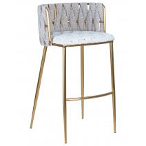  Стул барный DOBRIN EMMA GOLD, белый PU (T-01), белая ткань (F-49), фото 1 