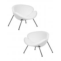  Набор 2 шт Кресло дизайнерское DOBRIN EMILY, белый (букле) ткань, черное основание, фото 1 